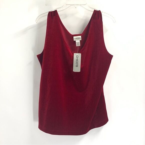 Chico’s NWTCrimson Red Scoop Neck Velvet Loose Fit Tank Top Chico’s Size 3 (XL) - Picture 1 of 8